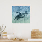 Tortue verte volante géométrique | Poster (Cuisine)