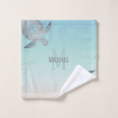 Tortues Argent Initiales Votre Nom Beige Turquoise (Gant de toilette)