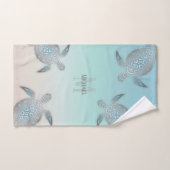 Tortues Argent Initiales Votre Nom Beige Turquoise (Serviette à main)