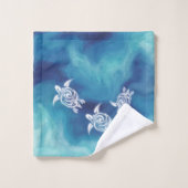 Tortues blanches dans l'océan bleu aquarelle Côtiè (Gant de toilette)