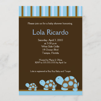 Tortues bleues Baby shower rayé invitation 5 x 7