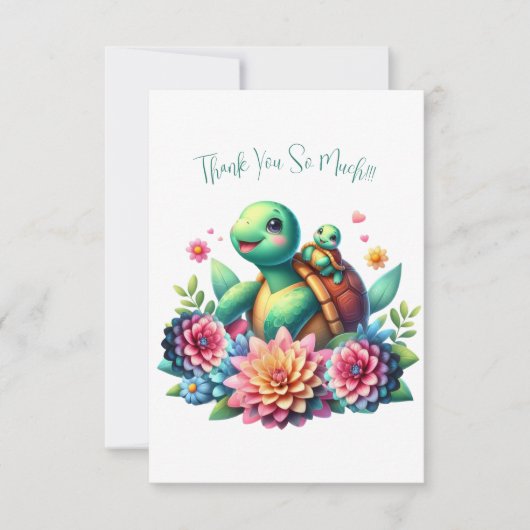 Tortues de mer florales douces Merci Carte de note (Devant)