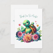 Tortues de mer florales douces Merci Carte de note (Devant / Derrière)