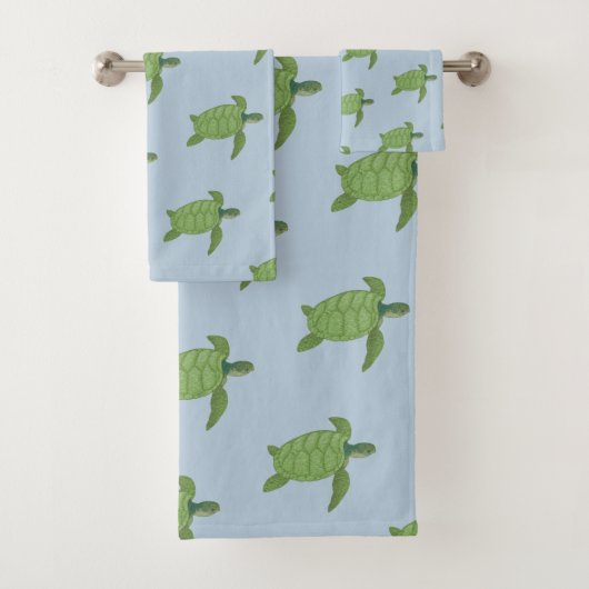 Tortues de mer sur ensemble de serviettes de bain (En situation)