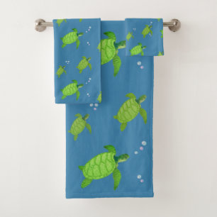 Tortues de mer vertes sur fond bleu turquoise