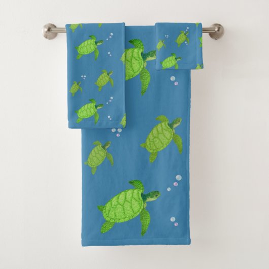 Tortues de mer vertes sur fond bleu turquoise (En situation)