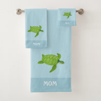 Tortues marines sur serviettes de bain vert menthe