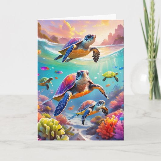 Tortues sous l'eau, Carte de vœux pliée 5" x 7" (Devant)
