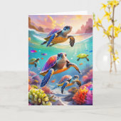 Tortues sous l'eau, Carte de vœux pliée 5" x 7" (Fleur jaune)