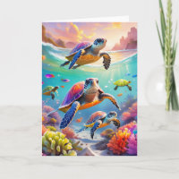 Tortues sous l'eau, Carte de vœux pliée 5" x 7"