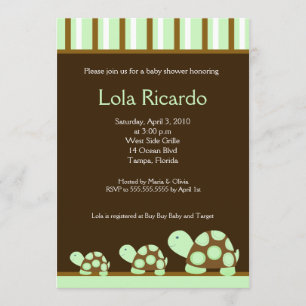 Tortues vertes Baby shower rayé invitation 5 x 7