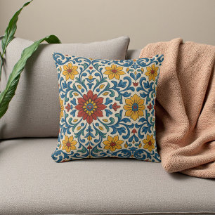 Toscaans Blauw en Wit Bloemen Botanische Zomer Boh Kussen