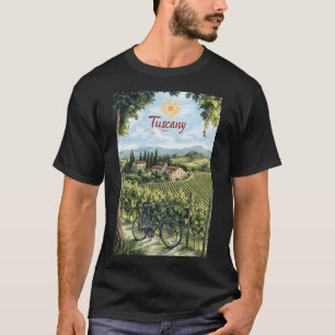 Toscaans landschap met wijngaarden en een fiets t-shirt