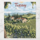 Toscaans landschap met wijngaarden en een fiets wijn etiket (Enkel label)