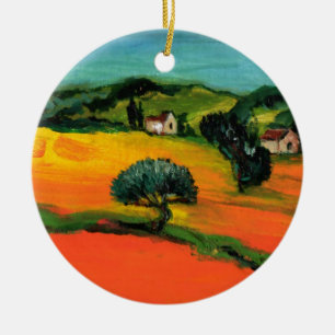 TOSCAANS LANDSCHAP MET ZONNEBLOEMEN KERAMISCH ORNAMENT