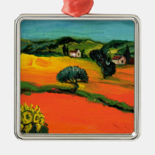 TOSCAANS LANDSCHAP MET ZONNEBLOEMEN METALEN ORNAMENT
