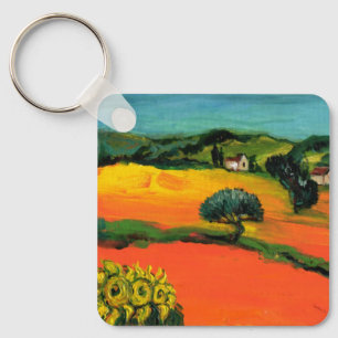TOSCAANS LANDSCHAP MET ZONNEBLOEMEN SLEUTELHANGER
