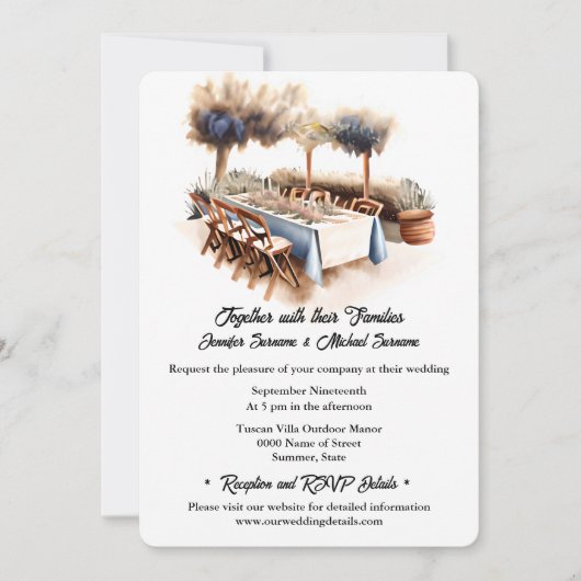 Toscaanse boho outdoor zomer bruiloft chique kaart (Voorkant)