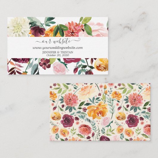 Toscaanse Botanische Bloemen Bruiloft Website Informatiekaartje (Voorkant / Achterkant)