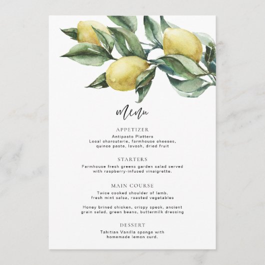 Toscaanse citroenen Menu & Dank u (Voorkant)