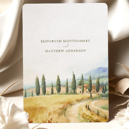 Toscaanse Dreamscape Bruiloft Waterverf Landschap Kaart