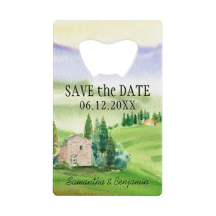 Toscaanse Italiaanse bruiloft save the date Kredietkaart Flessenopener