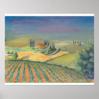 Toscaanse landschap in het avondlicht poster