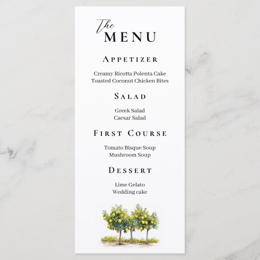 Toscaanse Lemon Grove Waterverf bruiloft Menu (Voorkant)