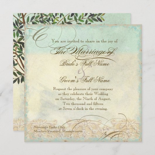 Toscaanse olijfboom in Swirl - bruiloft uitnodigin Kaart (Voorkant / Achterkant)