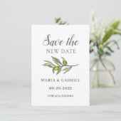 Toscaanse olijftak. Botanische bruiloft veranderin Save The Date (Staand voorkant)