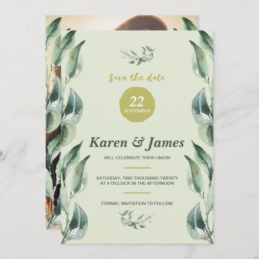 Toscaanse Olijftuin Sla de datum foto Save The Date (Voorkant / Achterkant)