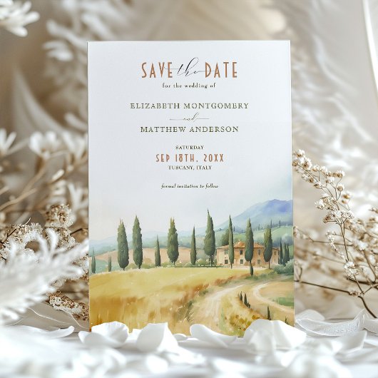 Toscaanse sereniteit Save the Date Italiaanse plat Kaart