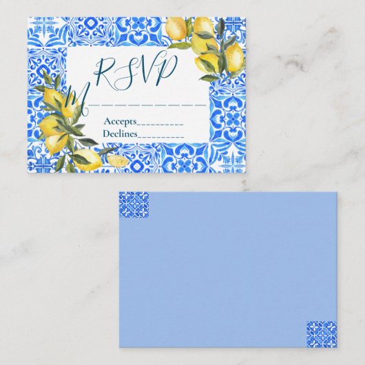 Toscaanse Tegel Waterverf met Lemon RSVP Informatiekaartje (Voorkant / Achterkant)