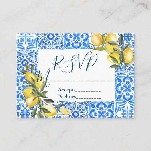 Toscaanse Tegel Waterverf met Lemon RSVP Informatiekaartje (Voorkant)