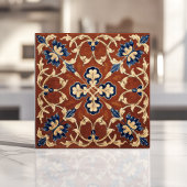 Toscaanse Terracotta Blauwe en Gouden Bloemen Tegeltje