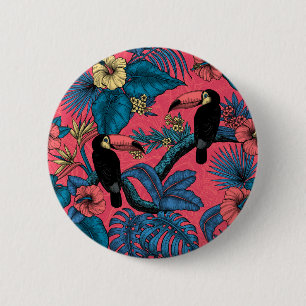 Toscaanse tuin in rood en blauw ronde button 5,7 cm