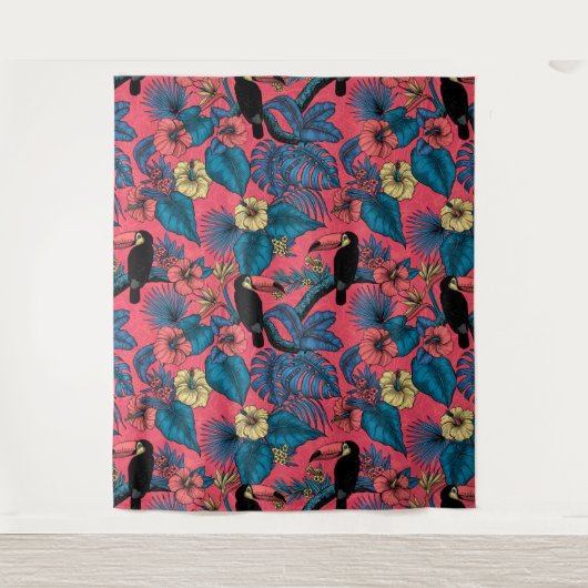 Toscaanse tuin in rood en blauw wandkleed (Voorkant)