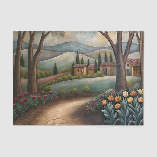 Toscaanse Villa Pathway Decoupage Tissuepapier (Voorkant)