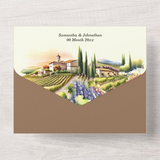 Toscaanse waterverf bruiloft wijngaard Toscaanse v All In One Uitnodiging (Achterkant)