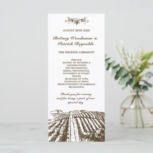 Toscaanse wijnmakerij Wijngaard Wedding Programma (Staand voorkant)