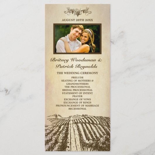 Toscaanse  wijnmakerij Wijngaard Wedding Programma (Voorkant)