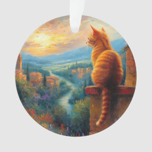 Toscaanse zonsondergang met een gemberkat ornament