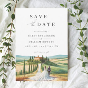 Toscane Aquarel Illustratie Silhouet Bruiloft Save The Date