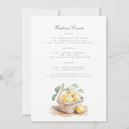 Toscane Aquarelle Bachelorette Weekend Invitation (Dos)