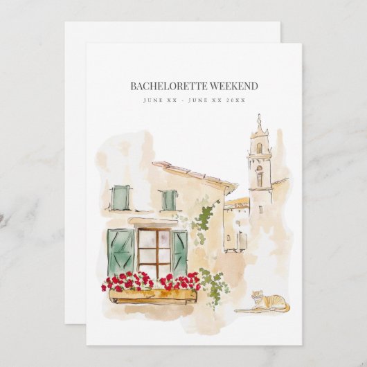 Toscane Aquarelle Bachelorette Weekend Invitation (Devant / Derrière)
