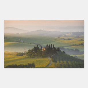 Toscane berglandschap op zonsopgang rechthoekige sticker