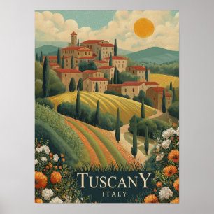 Toscane bij zonsondergang - Italië Reizen Poster