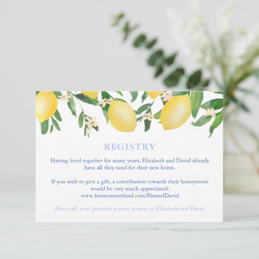 Toscane Citroenen Blauwe Tegels Trouw Bruiloft Cad Informatiekaartje (Staand voorkant)