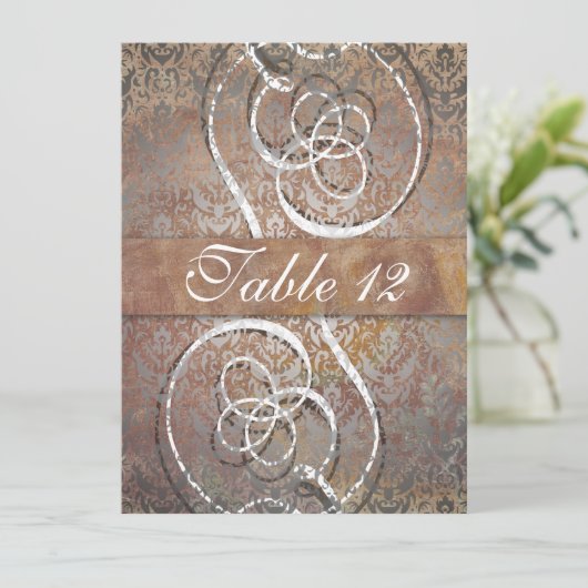 Toscane Damask Elegant Table Number Kaarten (Staand voorkant)
