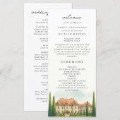 Toscane Italiaanse Villa Watercolor Trouwprogramma (Voorkant / Achterkant)